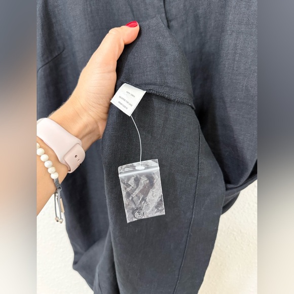 Garnet Hill Classic Linen Shirtdress a-line black button up size 16-18 linen - Picture 4 of 8